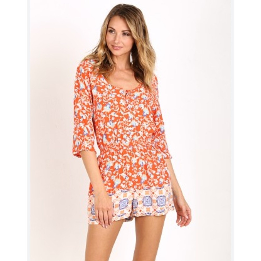 MINKPINK Revolve Floral Romper Women XS Orange Lightweight Tropical Casual Beach